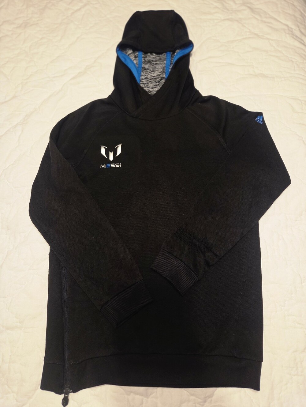 Adidas Lionel Messi Youth Hoodie Sweatshirt Black Blue Side-Zip Boys M 11-12Y
